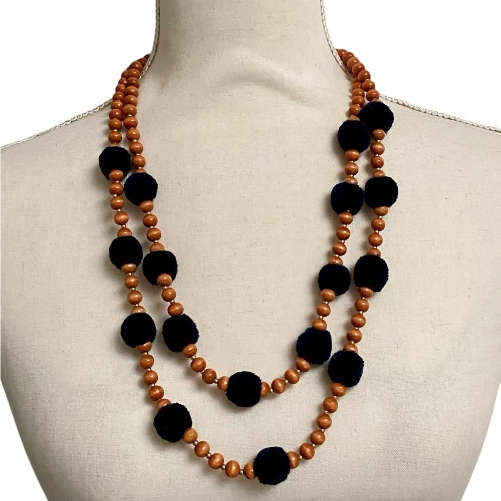 J.Crew Factory Pom Pom Beaded Layered Necklace NWT Colorful Boho Statement